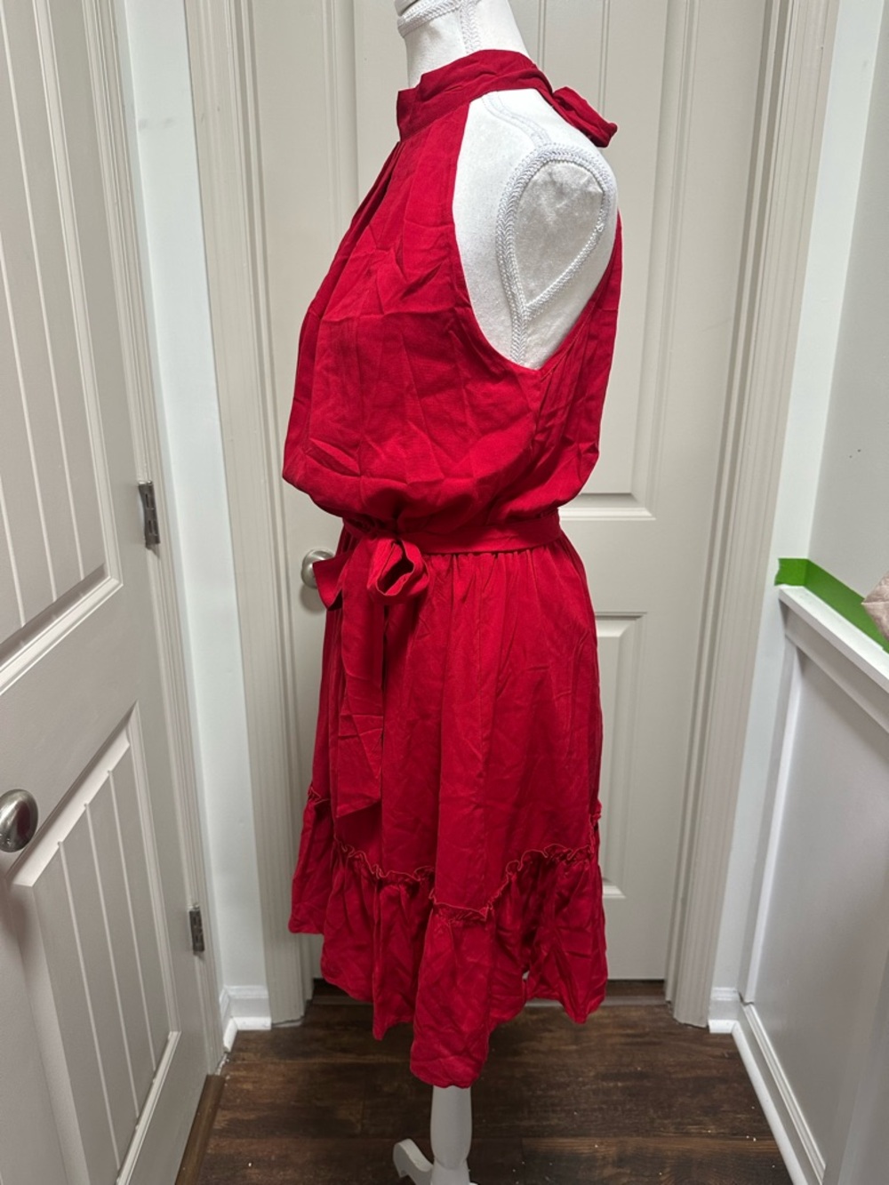 Red Halter Tie-Waist Mini Dress - Picture 4 of 7